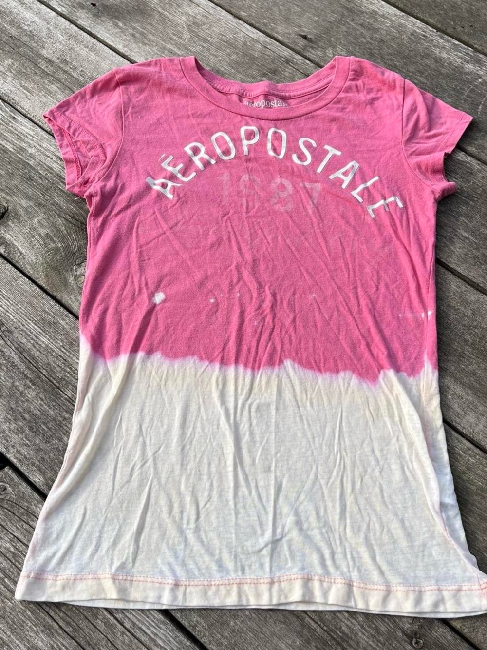 Aeropostale Pink and White Dip Dye Logo Tee